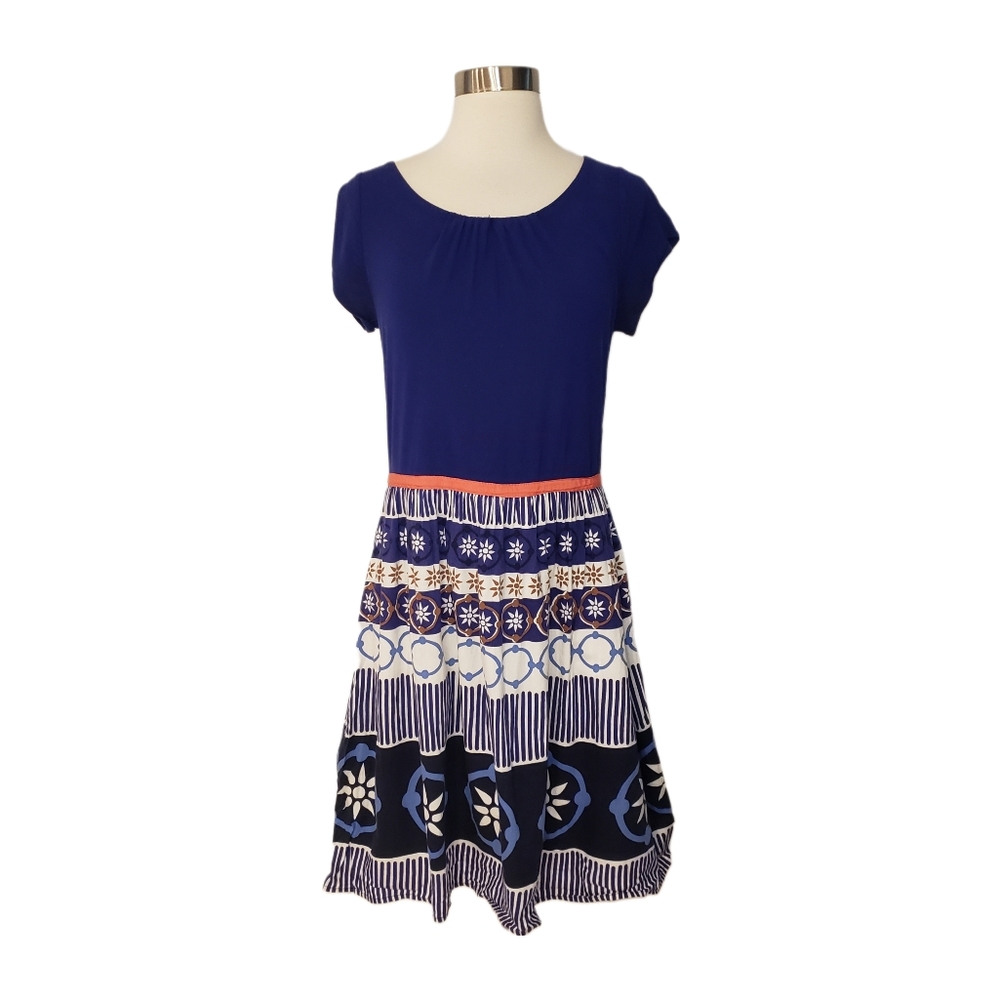 Boden Size 4 Blue Patterned Short Sleeve Dress